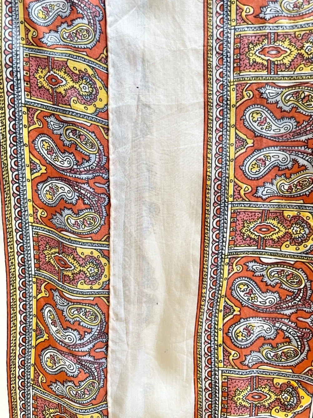 Vintage Beige Orange Paisley Square Scarf 32” Silky Boho Kerchief